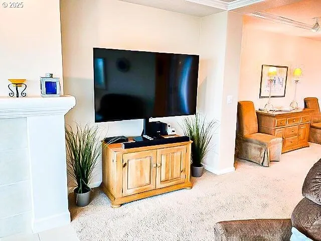 a view of living room with furniture and a porch