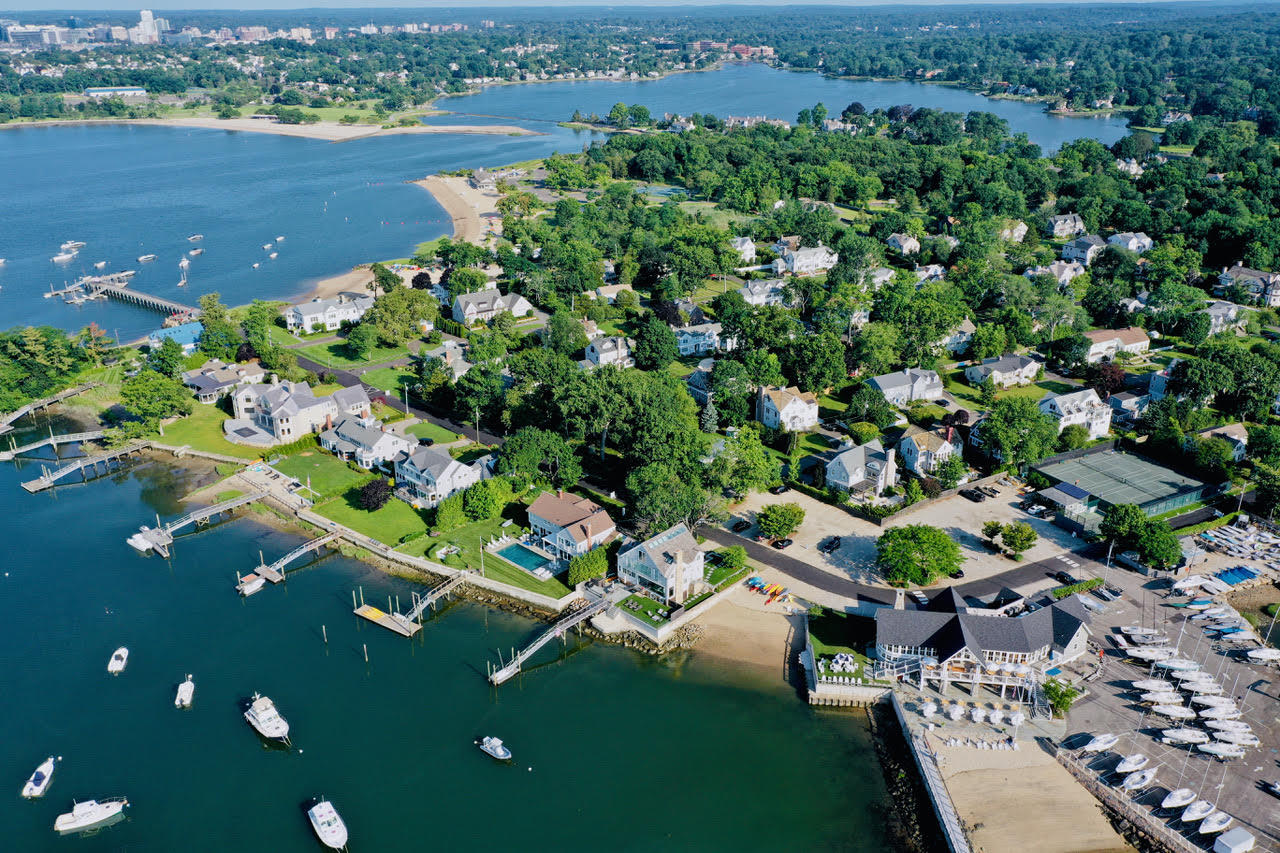 15 Waverly Road Darien, CT 06820 - Photo 4 of 36 an aerial view of residential houses with outdoor space and river