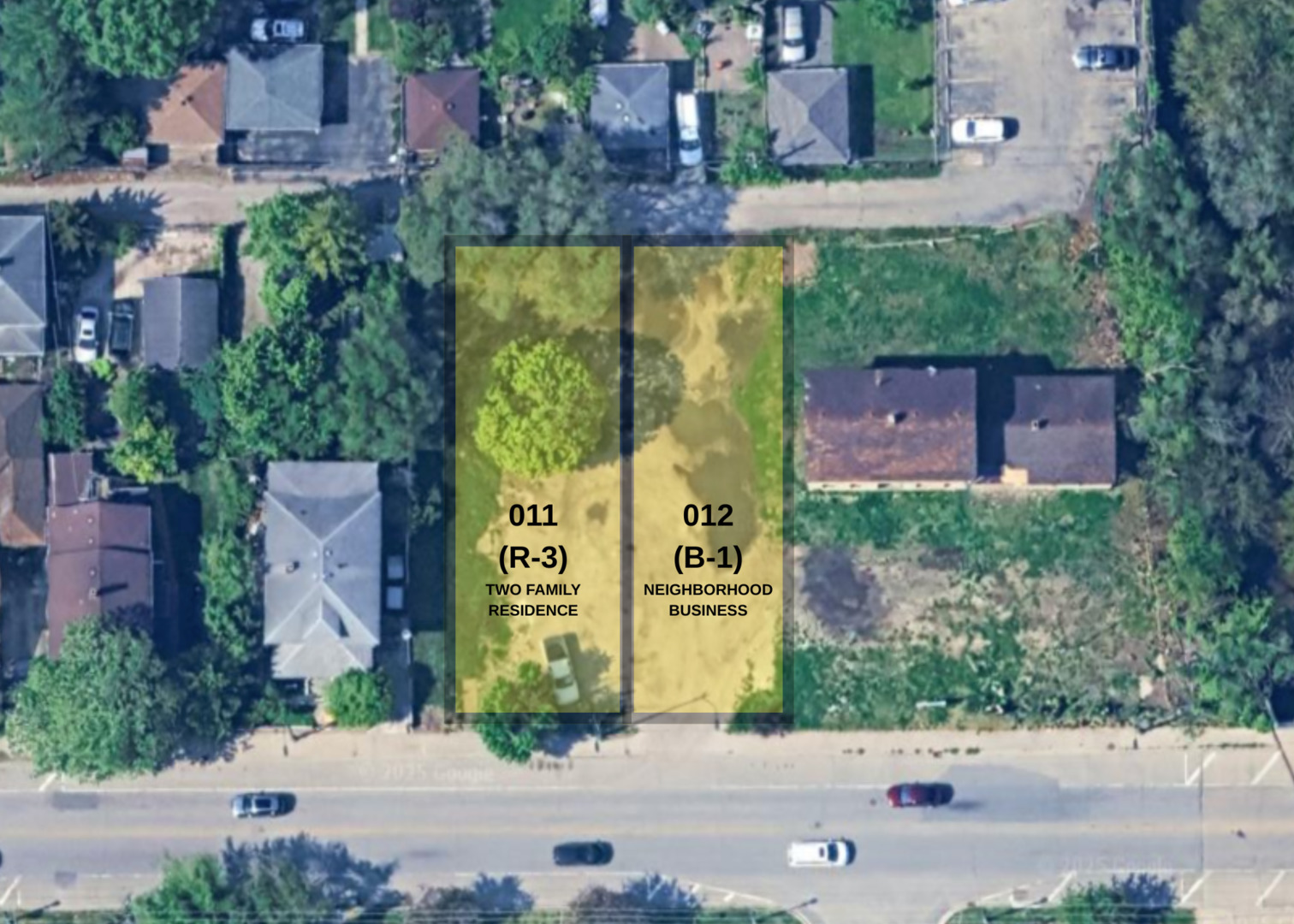 front view of a building with a street