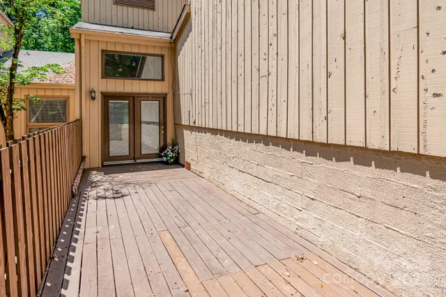 a view of wooden floor with a wooden roof
