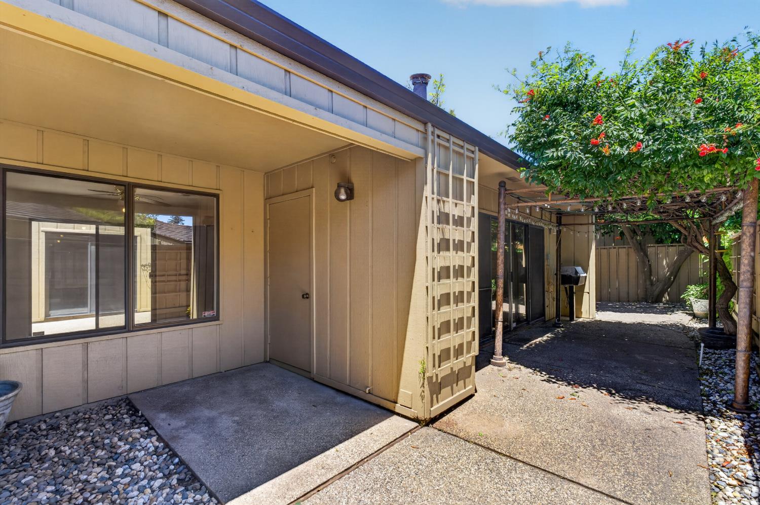 1338 Hunn Road, Unit 26 Yuba City, CA 95993 - Photo 43 of 58 View of the Backyard, Storage Closet with Central Vac Canister, Very Established Orange Tree has the most Delicious Oranges!