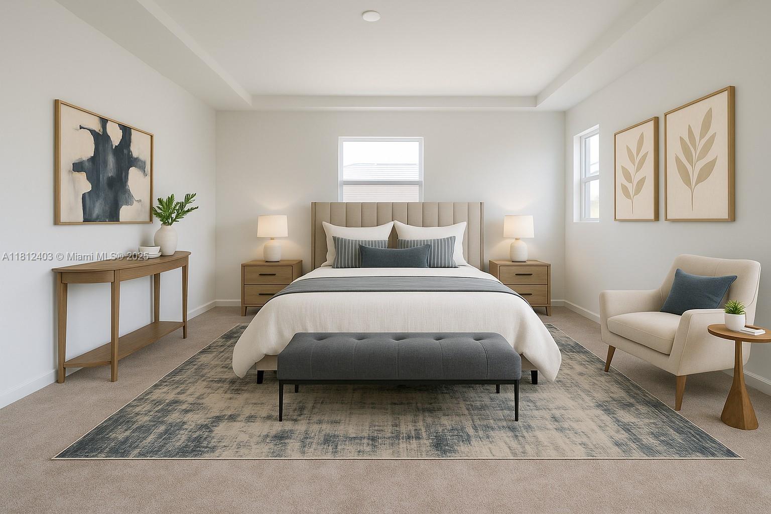 12959 Southwest 229th Lane Miami, FL 33170 - Photo 13 of 28 a spacious bedroom with a bed a couch and paintings on the wall