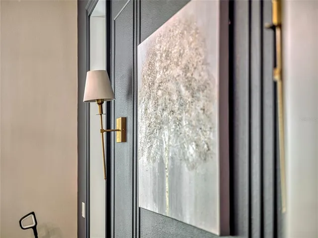 a bedroom with furniture and a fireplace