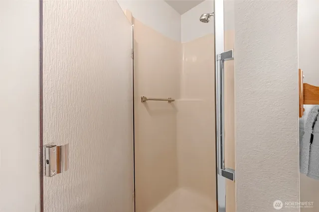 a view of a balcony with door