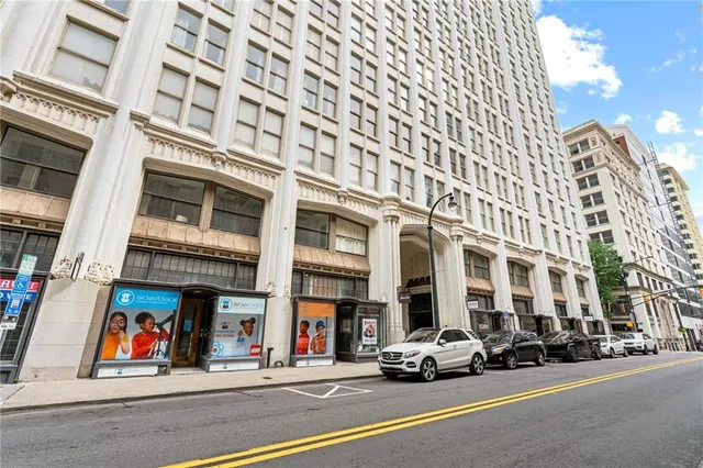 a front view of a multi story building