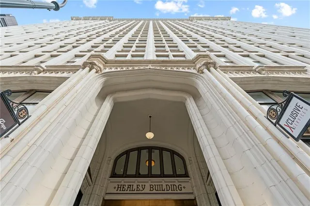 a view of a city with tall buildings