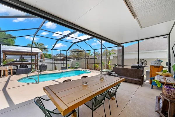 a outdoor space with furniture and barbeque oven