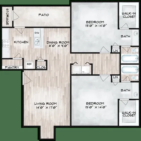 a view of swimming pool with outdoor seating and house in the background