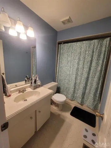 a bathroom with a sink a toilet and a mirror