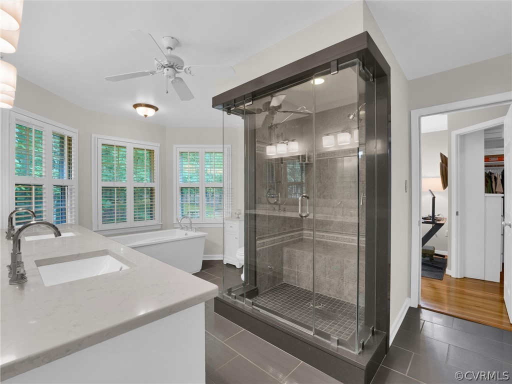 22341 Skinquarter Road Moseley, VA 23120 - Photo 15 of 50 a bathroom with a shower sink and mirror