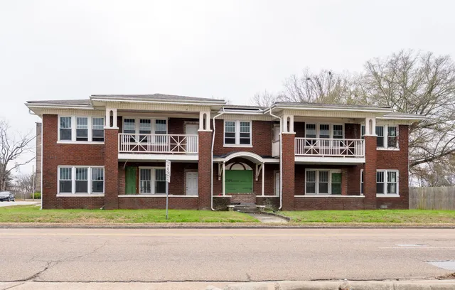 a front view of residential houses
