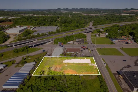 an aerial view of a pool