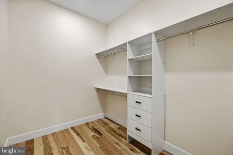 a view of an empty walk in closet