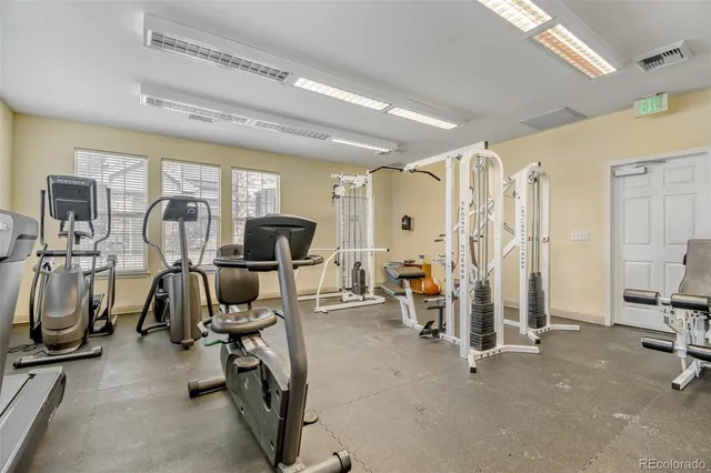 a view of a room with gym equipment