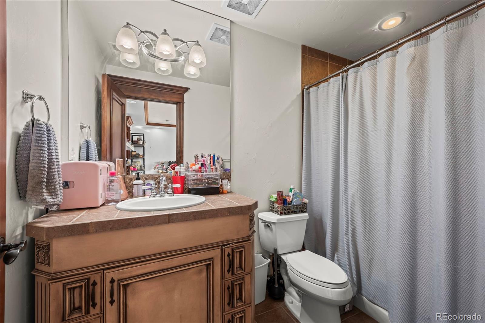 1012 Michener Way Highlands Ranch, CO 80126 - Photo 28 of 50 a bathroom with a sink a toilet and a mirror