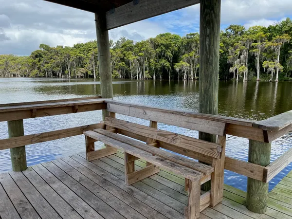 a view of a bench in the roof deck