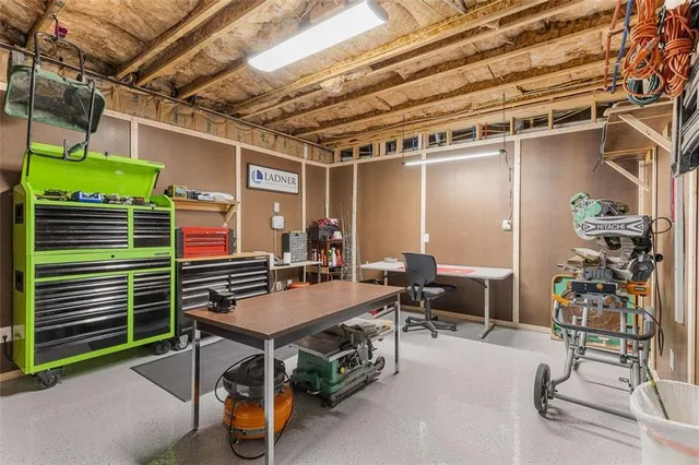 an aerial view of a house with outdoor space