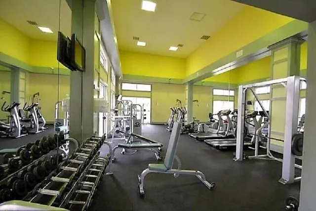 a room with gym equipment