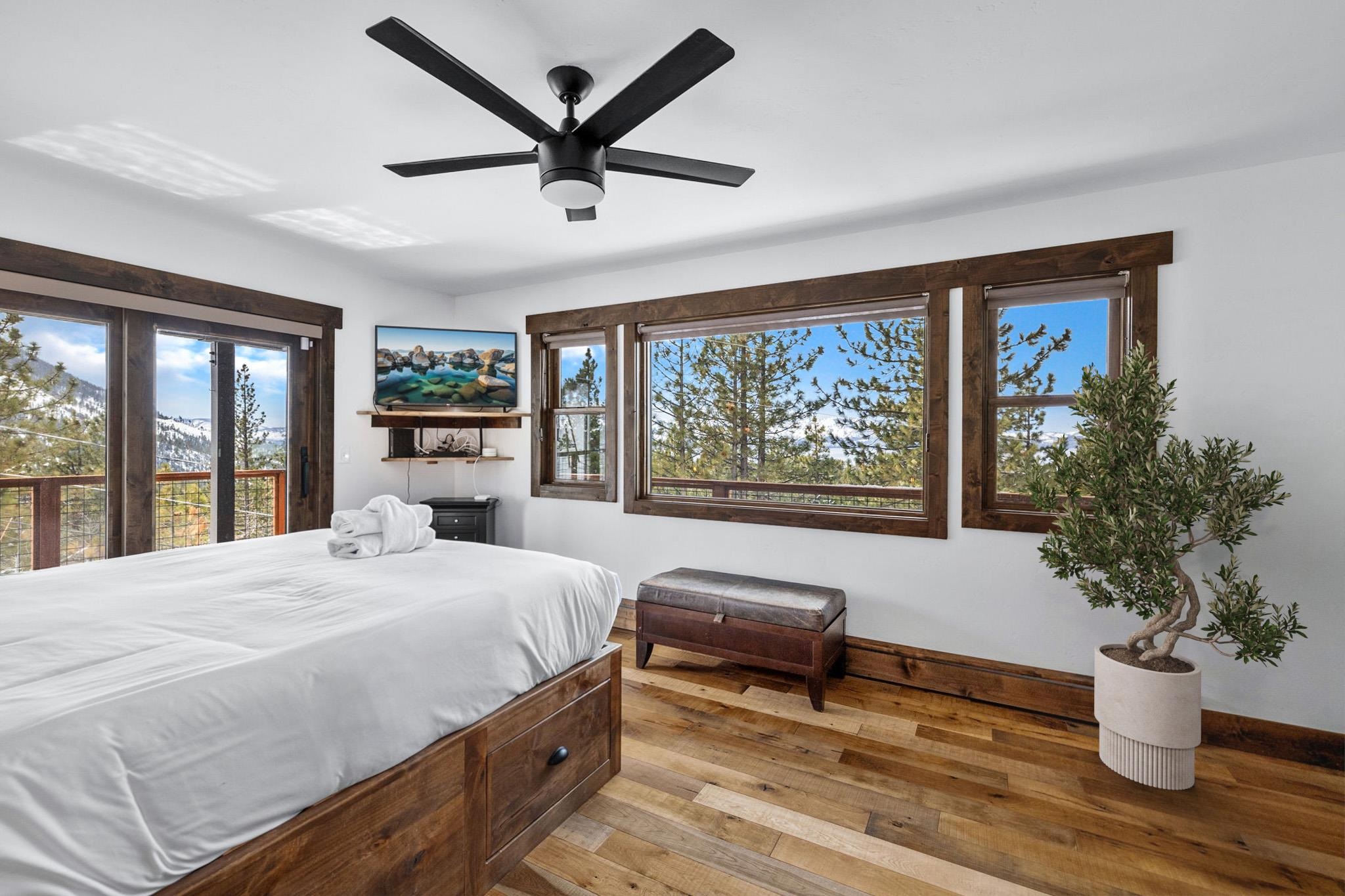 520 Laurel Lane Stateline, NV 89449 - Photo 13 of 27 a bedroom with a large bed and a potted plant