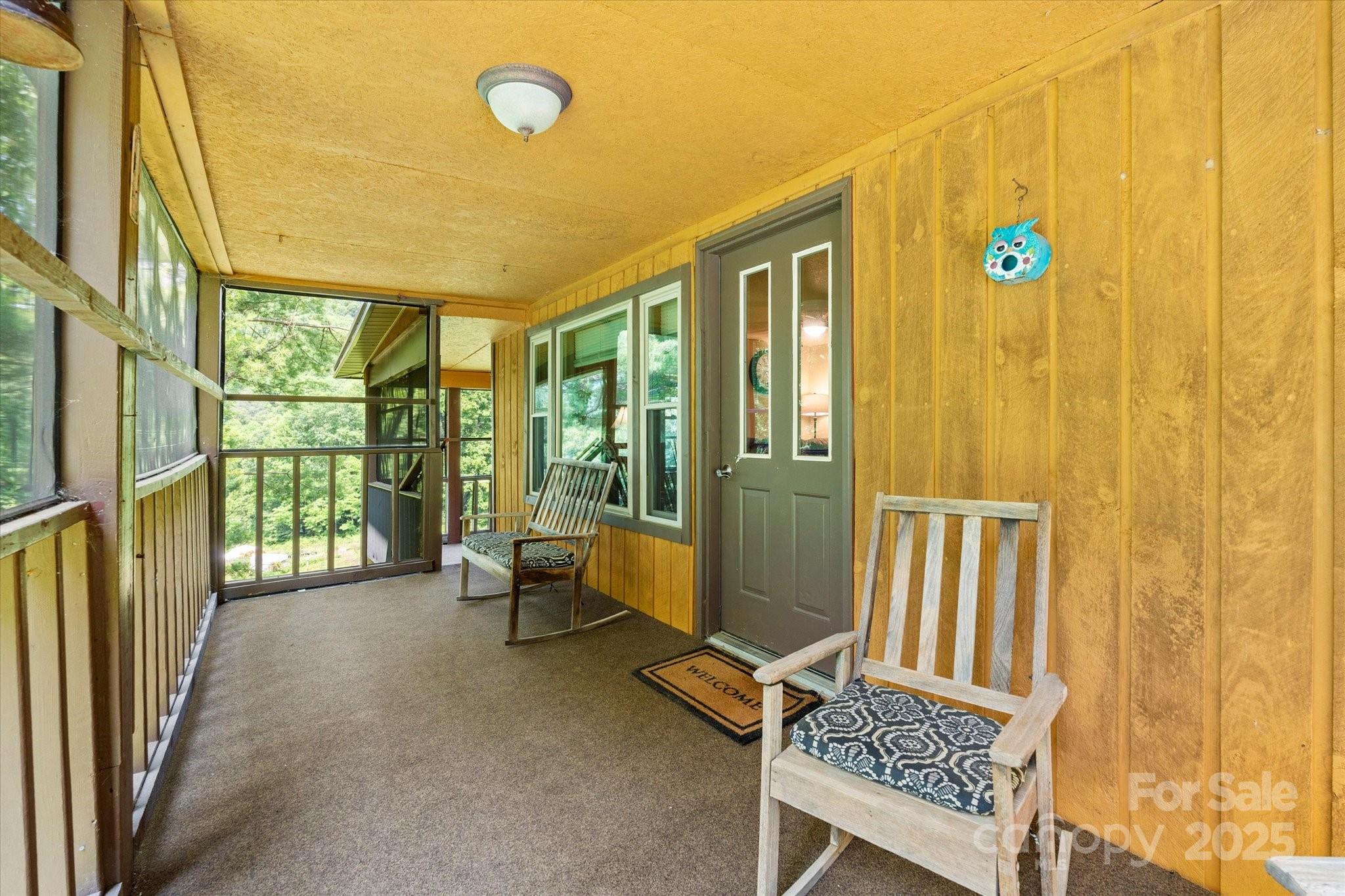a living room with a large window