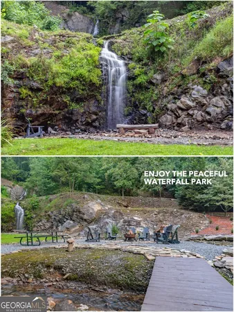 a view of a bench with a yard