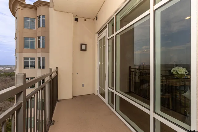 a view of a balcony from door