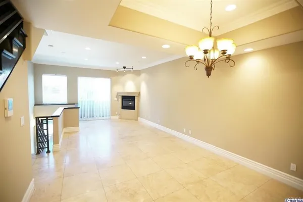 a view of a livingroom with a chandelier