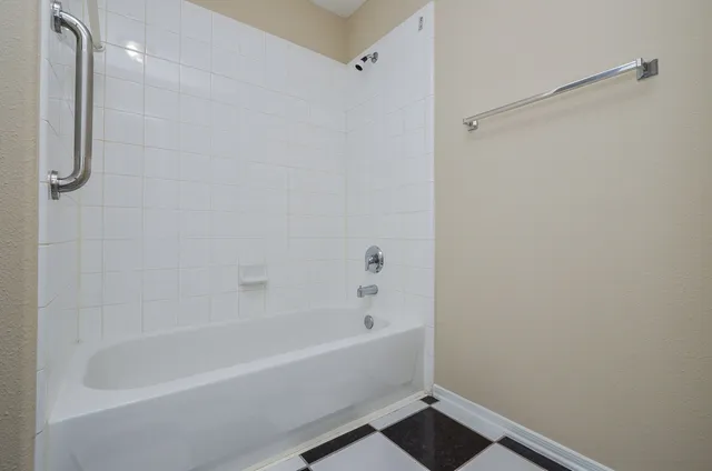 a bathroom with a bathtub