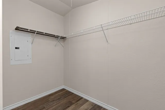 a view of a room with racks on the wall