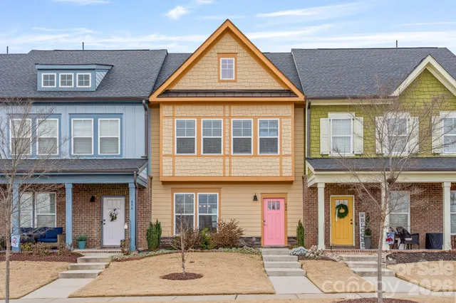 a front view of a brick building