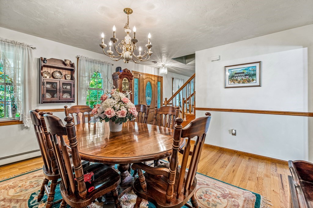 28 Crowell Road Bourne, MA 02562 - Photo 12 of 42 a view of a dining room with furniture a chandelier and wooden floor