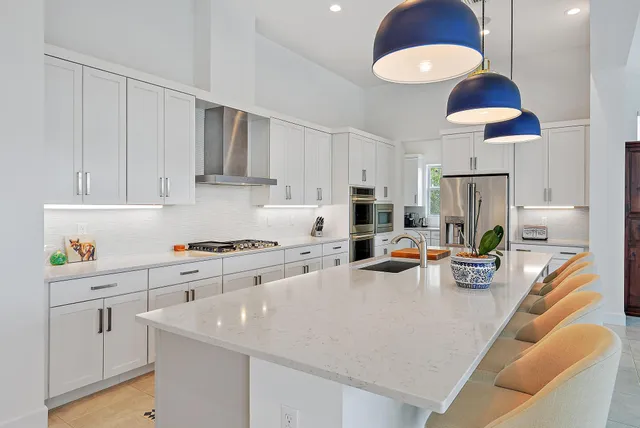 a kitchen with lots of counter top space