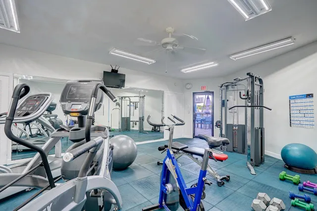 a view of a room with gym equipment