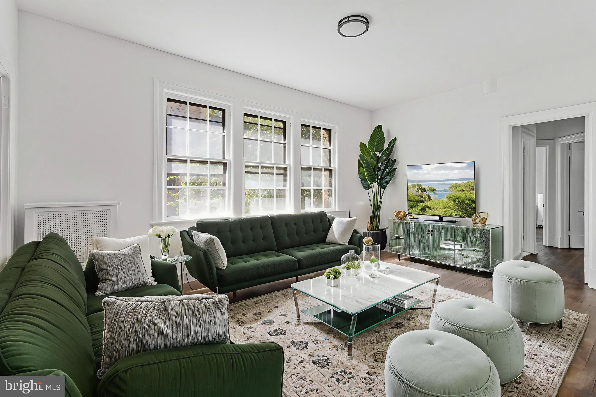 2707 Adams Mill Road Northwest, Unit 205 Washington, DC 20009 - Photo 3 of 28 a living room with furniture and a flat screen tv
