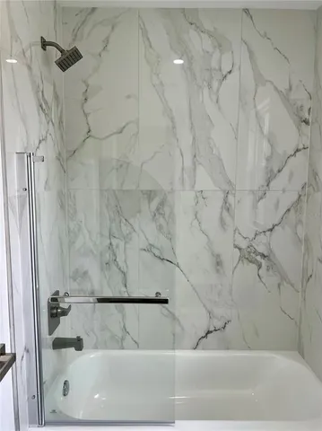 a bathroom with a bathtub