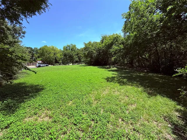 a view of a garden with a house in the background