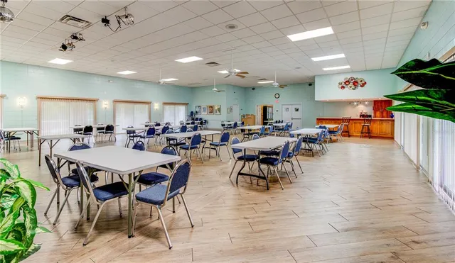 a view of a dining area with furniture