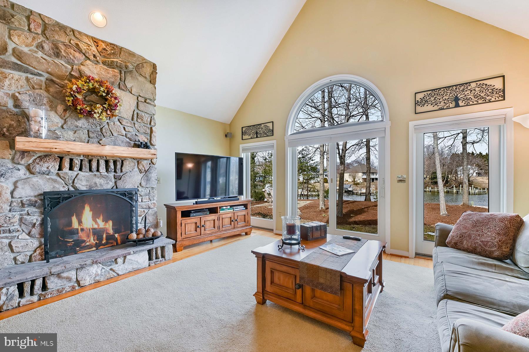 3922 Cove Road Edgewater, MD 21037 - Photo 11 of 47 Living room has a vaulted ceiling & fireplace