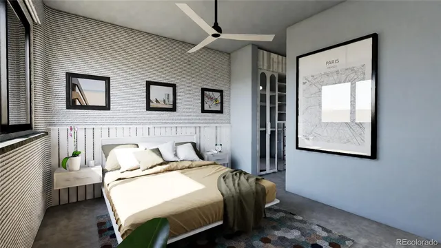 a bedroom with bed and a window