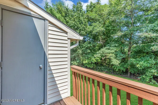 a view of a balcony with outside space