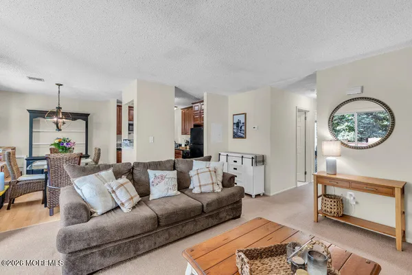 a living room with furniture a rug and a fireplace