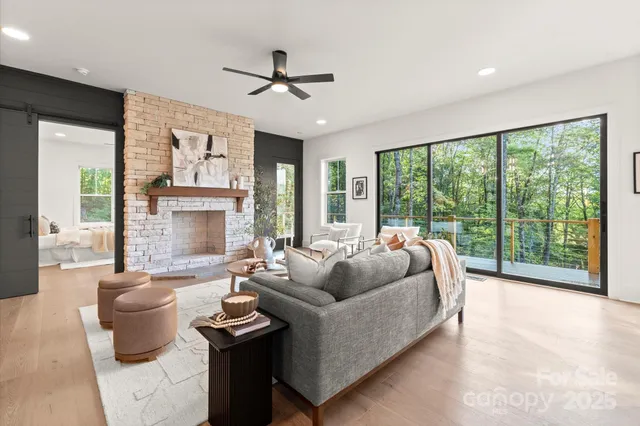 front view of a house with outdoor seating