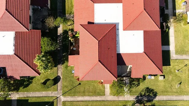 an aerial view of a house