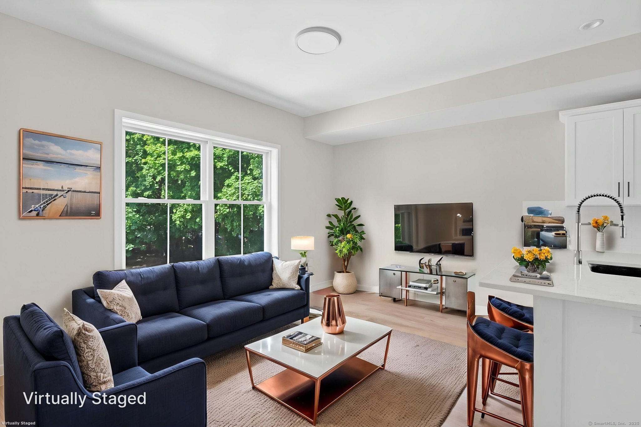 70 Whiting Street, Unit D Plainville, CT 06062 - Photo 9 of 26 a living room with furniture a flat screen tv and a large window