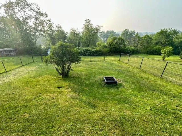 a view of a backyard with a slide