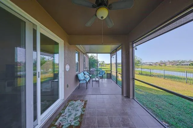 a living room with large window