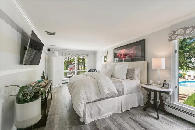 a bed room with a bed and a television