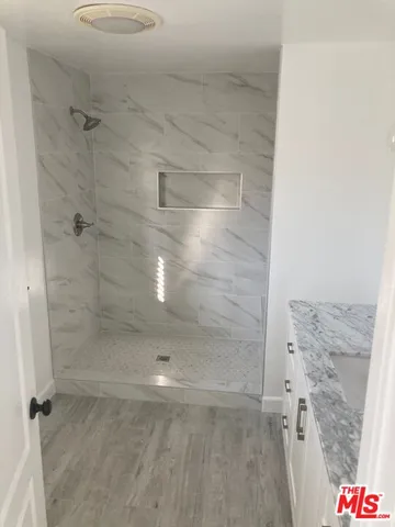 a bathroom with a bathtub