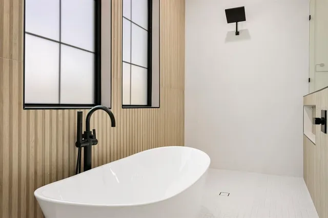 a bathroom with a bathtub