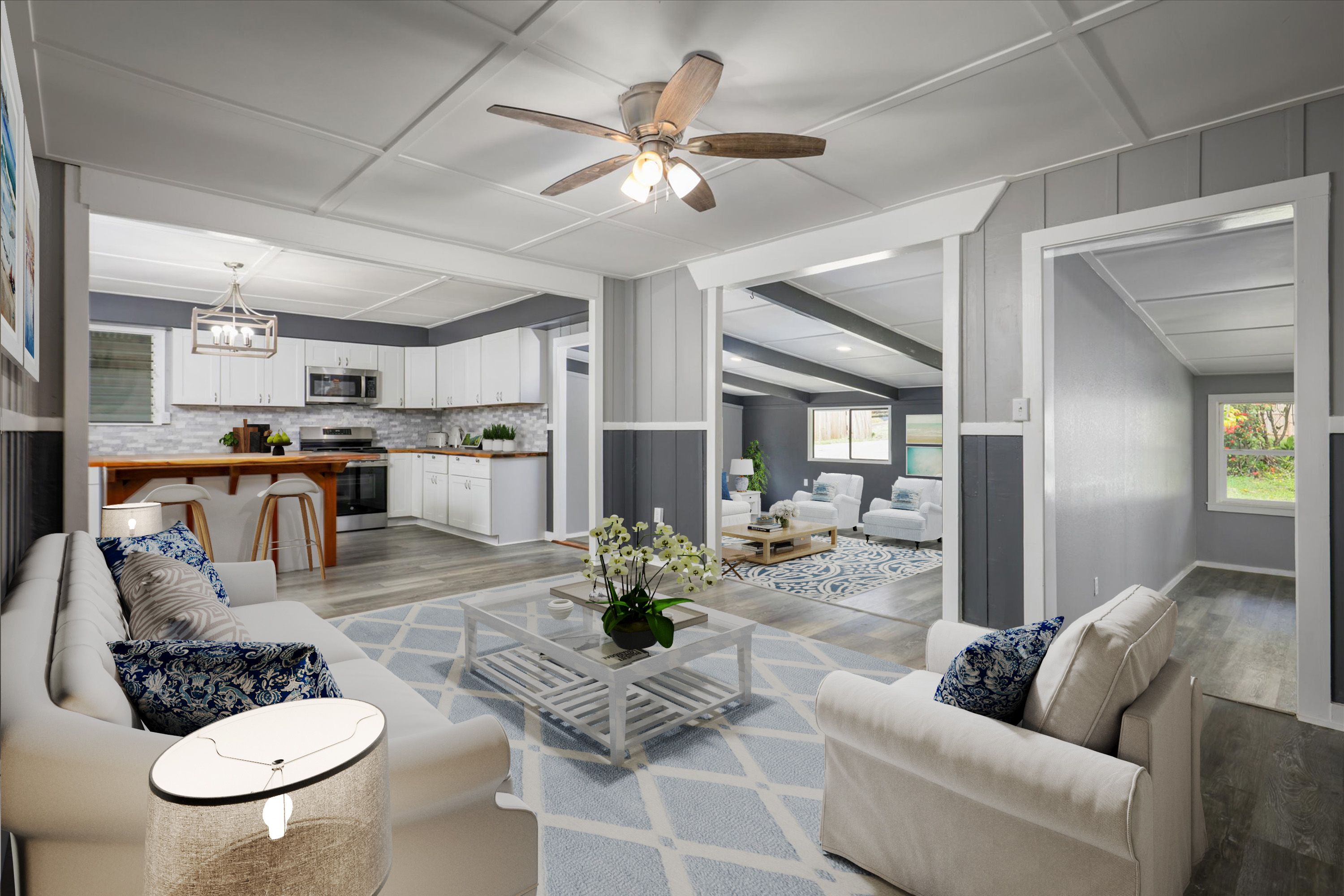 55-545 Hawi Road Hawi, HI 96719 - Photo 10 of 27 a living room with furniture chandelier and kitchen view